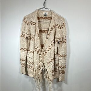 Old Navy Cream and Brown Patterned Cardigan